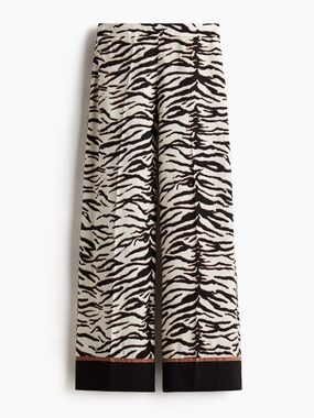 H&M Zebra-Print Wide Leg Pants in Black, Cream & Brown